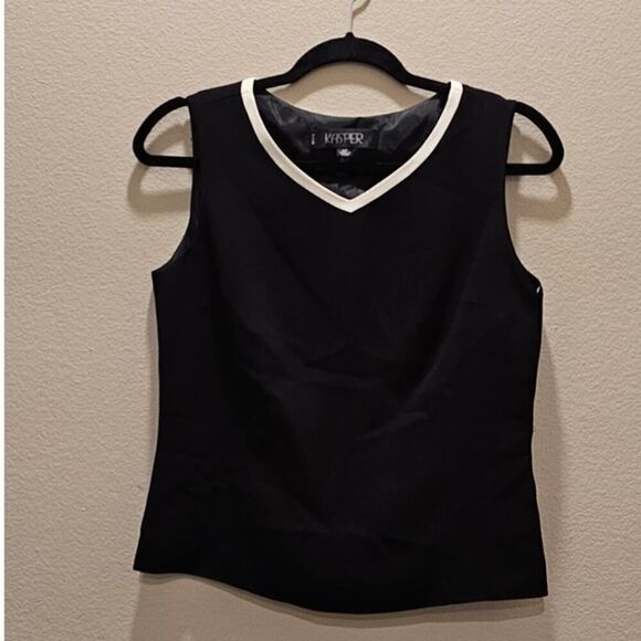 Kasper V-Neck Two Tone Sleeveless Black and White Top Size 4P - Picture 1 of 5